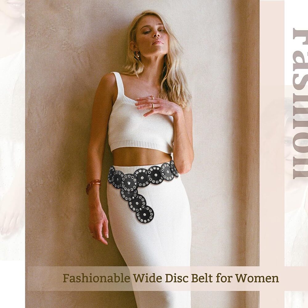 4751 Wide Disc Belt For Women Hollow Leather Western Cowgirl Waist - Picture 6 of 6